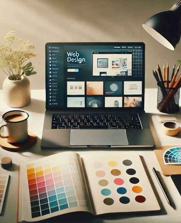 UI UX Design Комп’ютер із кольоровими ескізами — послуги з графічного дизайну